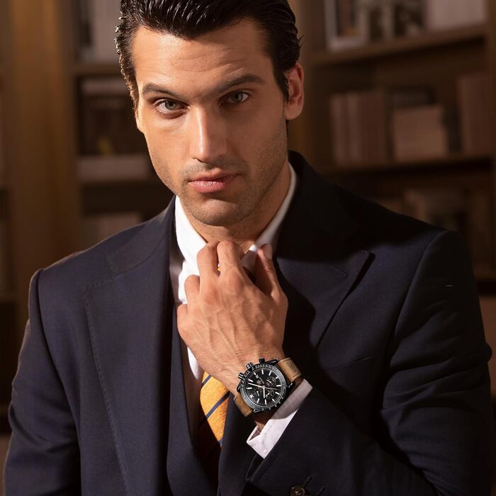 Годинник чоловічий BENYAR з коричневим шкіряним ремінцем, кварцовий хронограф, чоловічий годинник з датою, водонепроникний, спортивний годинник з блакитно-чорним циферблатом