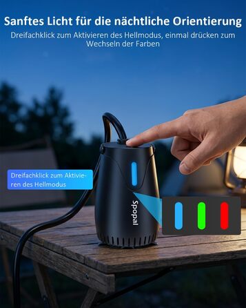 Camping душ Spopal з насосом 8000mAh, портативний, з вимірюванням температури, нічником, IPX8, для подорожей, поливу квітів, автомийки, миття тварин