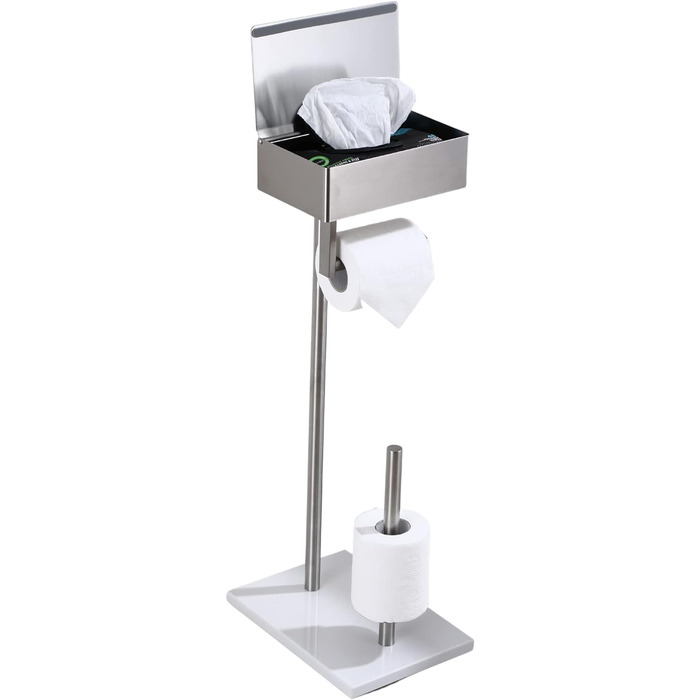 Day Moon™ Standing Toilet Paper Holder, Wet Tissue Box - Toilet Paper Holder with Wet Wipe Box, Toilet Paper Holder with Shelf - Stainless Steel Toilet Paper Holder Brushed Nickel Free Standing