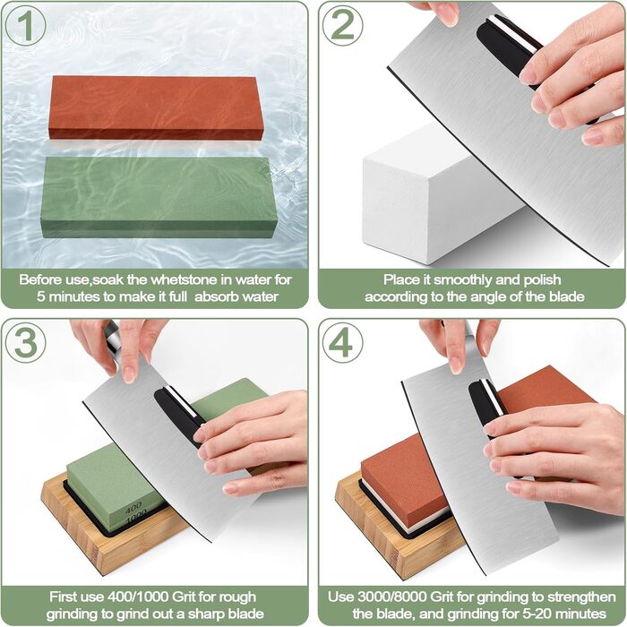 Набір для заточування ножів Messer Schärfen Schleifstein: професійний точило з гранями 400, 1000, 3000, 8000, шкіра, бамбукова основа, кутник