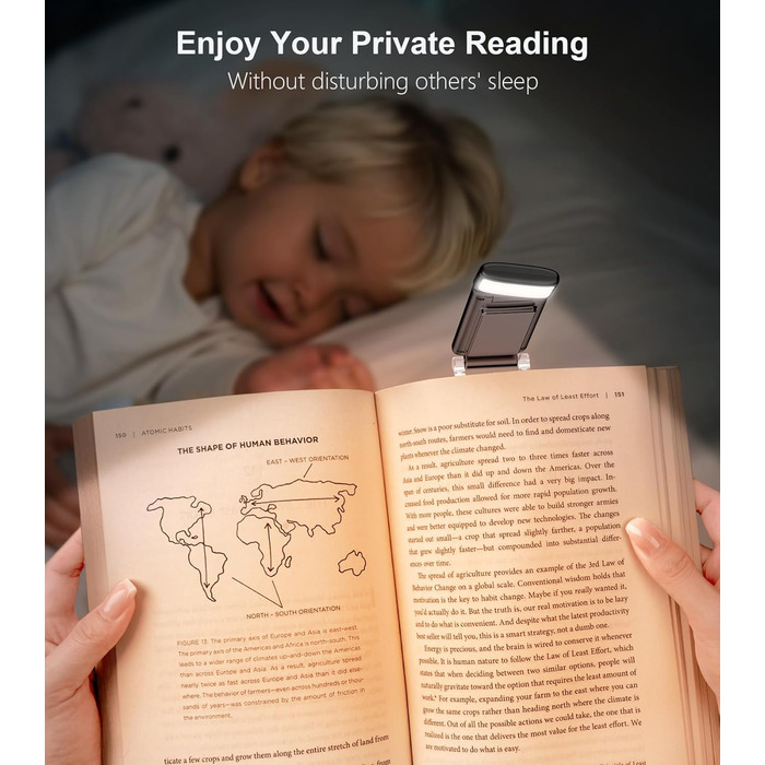 LED Кліпса для читання Gritin: USB-лампа, 3 кольори, регулювання яскравості, для книголюбів (біла/чорна)