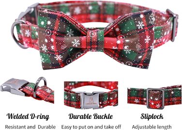 Нашийник для собак Lionheart Glory з візерунком клітинки, регульований м'який нашийник з метеликом, нашийник з бантиком для середніх собак, подарунок для домашніх тварин, червоно-зелена клітинка (1 шт.)