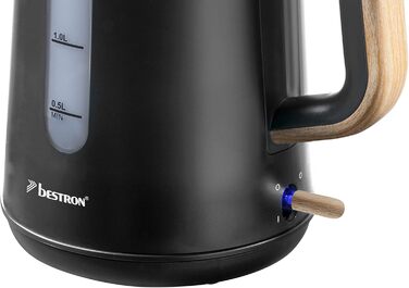 Bestron 1.7L Electric Kettle with 360° Base - Auto Shut-Off & Boil-Dry Protection - 2200W - Black/Wood Finish