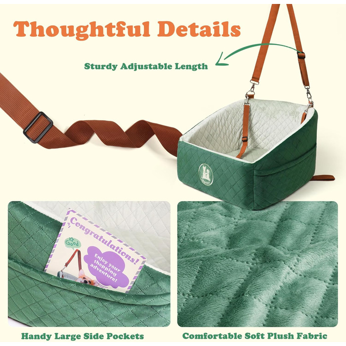 Автокрісло для собак iPetba - Зелене, для маленьких порід, з захистом від зіткнень, антиковзаюче, знімне та миється