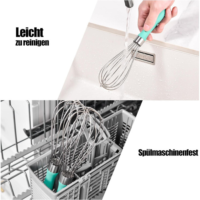 Міксер ручний Doosu 28 см з нержавіючої сталі, 8 гнучких дротів для збивання та змішування (Aqua Sky, S-23cm)