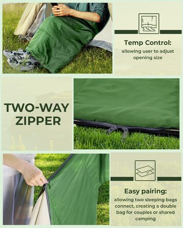 Ohuhu Lightweight Packable Sleeping Bag - Summer Camping Sleeping Bag for Travel, Festivals & Indoor Use (Green)