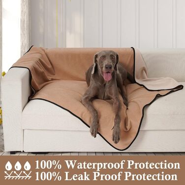 Водонепроникний коврик для собак PETTOM 152x127см, м'який коврик для великих і маленьких собак, захисний коврик для дивану, ліжка, автокрісла, меблів - 30°C, (L, Коричневий верблюд)