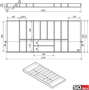 Органайзер для столових приборів Orga-Box BAMBUS, 10 відділень, для Blum Tandembox/Antaro, 819x473 мм (90 см шафа) / 1119x473 мм (120 см шафа)