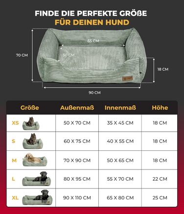 Ортопедичне ліжко для собак HS-Hundebett® Deluxe Cord M (70x90 см) – Зелене ліжко з memory foam для великих собак, миється, не слизьке, Made in Germany