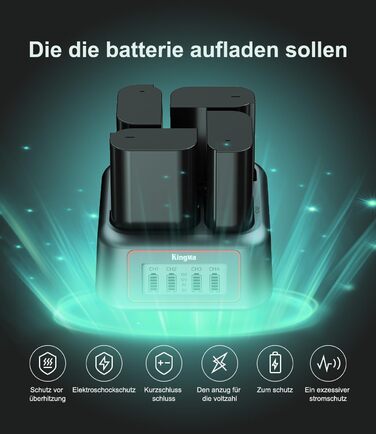 Зарядний пристрій King Ma для акумуляторів камер, 4-канальний, 45W PD, LED-дисплей, сумісний з Sony A7III/A7IV/A7RIII/A7RV/A7C/A7CII/A6700/A9/A9III/A1/ZV-E1/FX3/FX30 (DMW-BLK22)