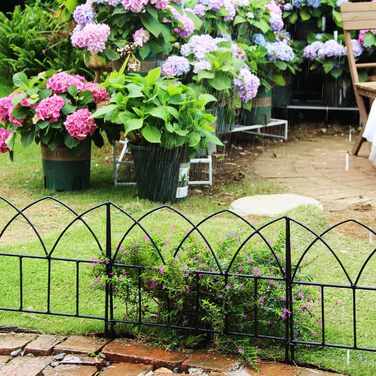 SCENDOR GARDEN Набір 5 декоративних панелей для паркану 45x40 см, антикорозійний металевий паркан для собак, саду та клумб, розкладний, чорний