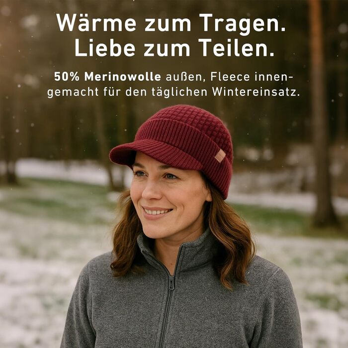 Шапка в'язана з мериносової вовни TOP-EX PolarWool™ для чоловіків та жінок, з підкладкою з флісу, для занять спортом, катання на лижах, тепла зимова шапка, M-XXL (Бордовий, XL-XXL)