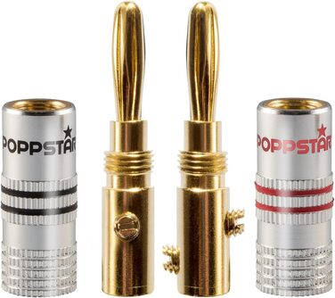 Попстар 12 шт. Бананові штекери High End (до 4 мм², 24k позолота, алюмінієвий корпус, 6чорний, 6червоний)