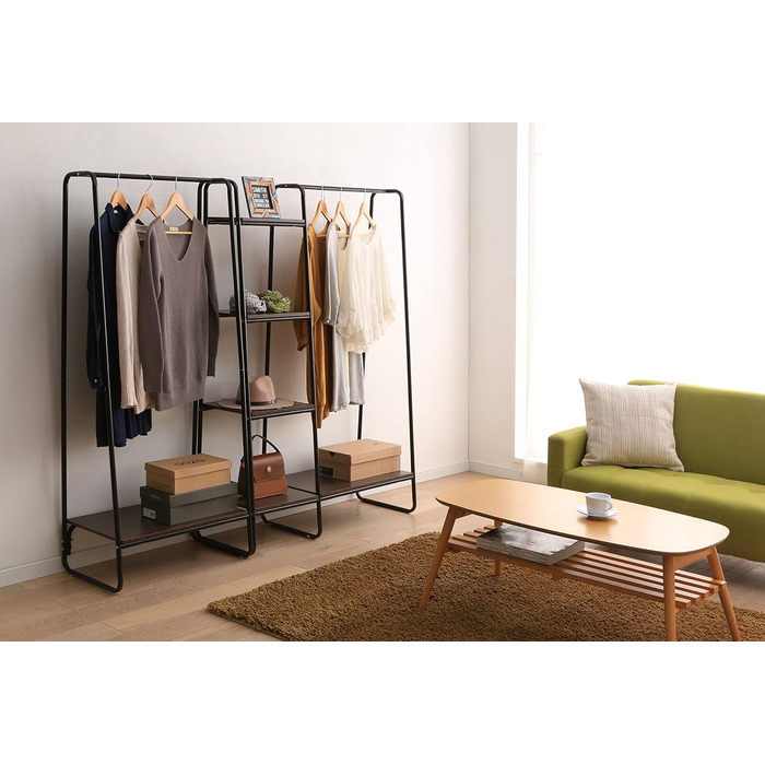 Iris Ohyama Clothes Rack with Wooden Shelves, 4 Tiers, White, Modern Design, Robust Frame, Non-Slip, For Bedroom, Studio, Closet, Clothes & Shoes, Laundry Rack, Easy Assembly, (Black, Shelf 1)