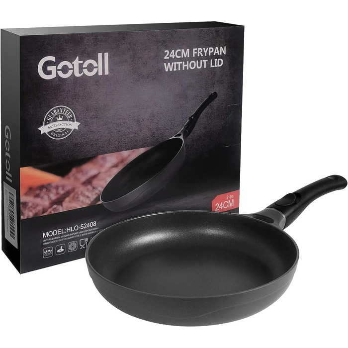 Сковорода 28 см з індукційним покриттям, знімний ручка, універсальна сковорода без BPA, алюмінієвий лиття, чорна (діаметр 24 см)