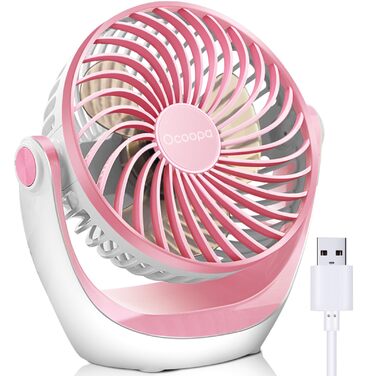 USB вентилятор OCOOPA: компактний настільний вентилятор з потужним потоком повітря та тихим режимом. 3 швидкості, 360° обертання, портативний для офісу, дому та відпочинку на природі (рожевий)