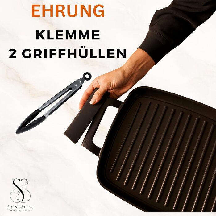 Сковорода Stone&Stone для індукції квадратна 28 см з антипригарним покриттям та знімною ручкою, німецька кераміка, сталеве дно, для газових плит та духовки, без PFAS, PFOA, PTFE