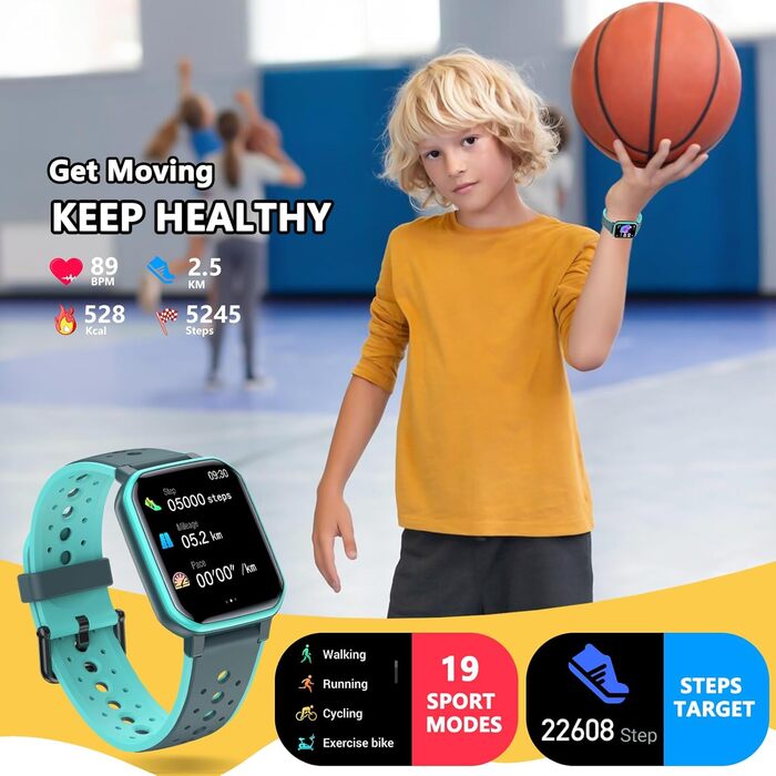 Дитячий розумний годинник Kinder Smartwatch: фітнес-трекер, IP68, 19 режимів, моніторинг серця та сну, 19 спортивних режимів, зелений колір