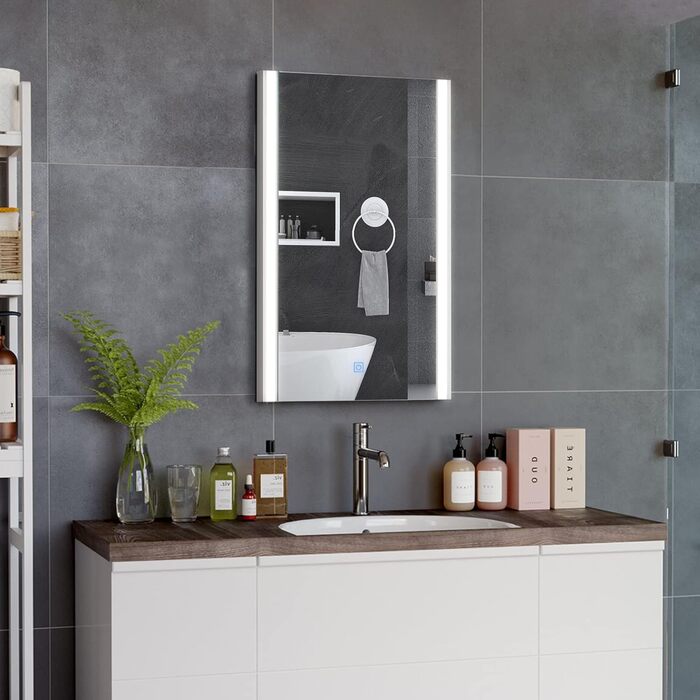 Дзеркало для ванної кімнати CLIPOP з підсвічуванням LED, сенсорне управління, IP44, 3 кольори світла, 40x50 см