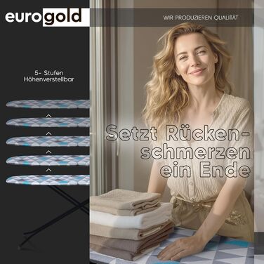Прасувальна дошка EUROGOLD для парогенератора 120x38 см з регулюванням висоти, з відбиваючим покриттям, стабільна та компактна, Made in Europe, Lagune