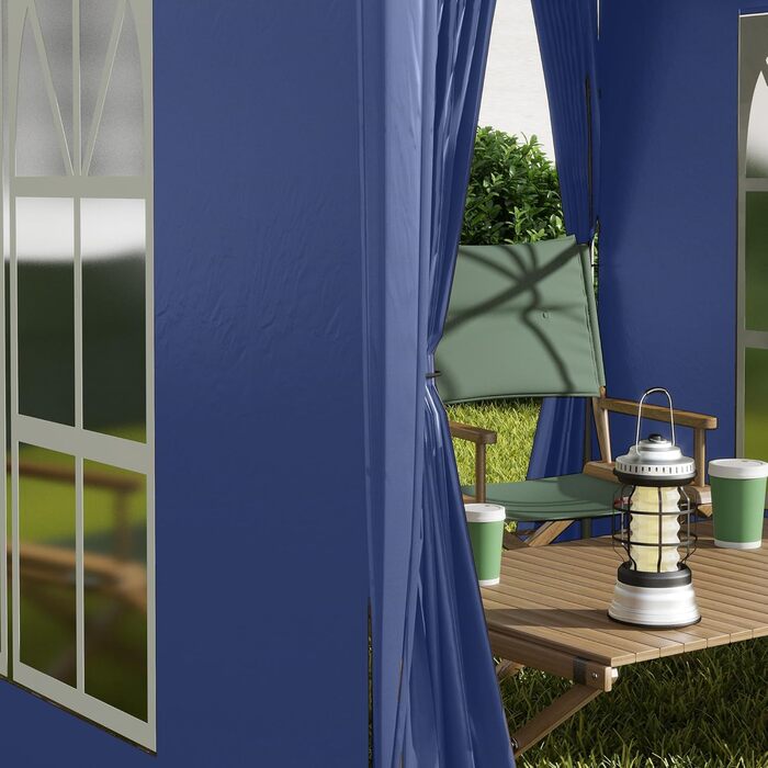 Outsunny 2x2m (6.5 x 6.5ft) Waterproof Pavilion, Pop-up Folding Canopy with 4 Side Walls, Drainage Holes Windows, Foldable Party Tent UV 30+, Garden Tent with Carrying Bag, Garden Pavilion for Patio, White (Blue)