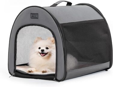 Складана переноска для собак та котів Petsfit сірого кольору S, з м'яким килимком та анти-відкривальною блискавкою