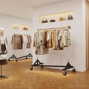 Commercial Clothes Rack with Z-Frame, 182 kg Load Capacity, Heavy-Duty Clothes Rail on Wheels, Adjustable Coat Rack for Hanging
