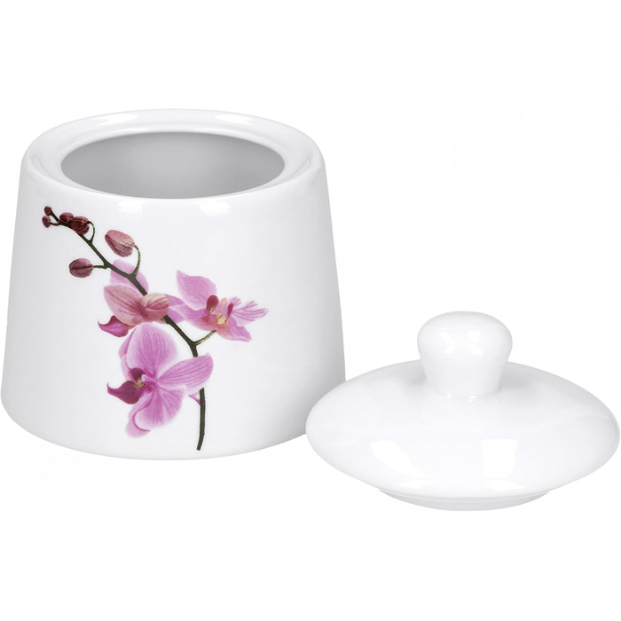 Набір цукерниці та молочника Van Well Kyoto, порцеляновий посуд з квітковим декором орхідеї, рожевий, 2 шт.