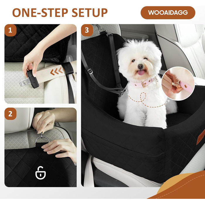 Автокрісло для собак середніх порід, переноска для тварин у машину з кріпленням ременем безпеки, знімне та пральне, регульовані ремені, 3 ремені (Чорний) Black Medium