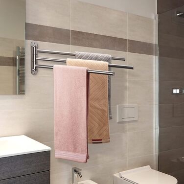 Тримач для рушників у ванну кімнату з 3-ма полицями, поворотний, 40 см, нержавіюча сталь, сріблястий