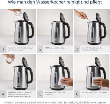 Midea 1.7L Stainless Steel Electric Kettle - Fast Boil, LED Display, 360° Base, BPA-Free