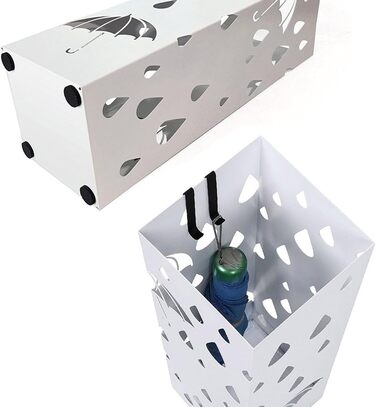 Bakaji Metal Umbrella Stand with Water Tray - White, Square Design, 49x15.5x15.5cm