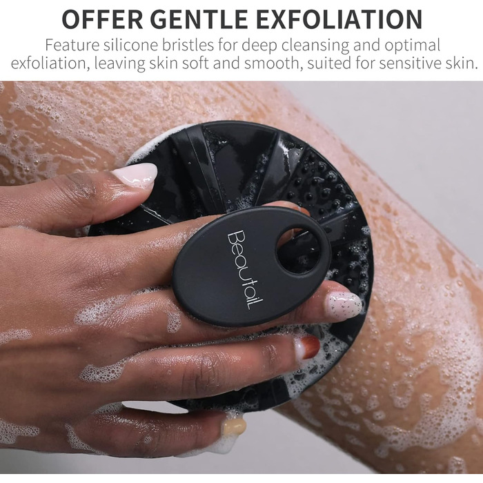 Силіконова щітка для тіла BEAUTAIL, м'яка пілінг-щітка для тіла, для жінок та чоловіків, чутлива шкіра, чорна