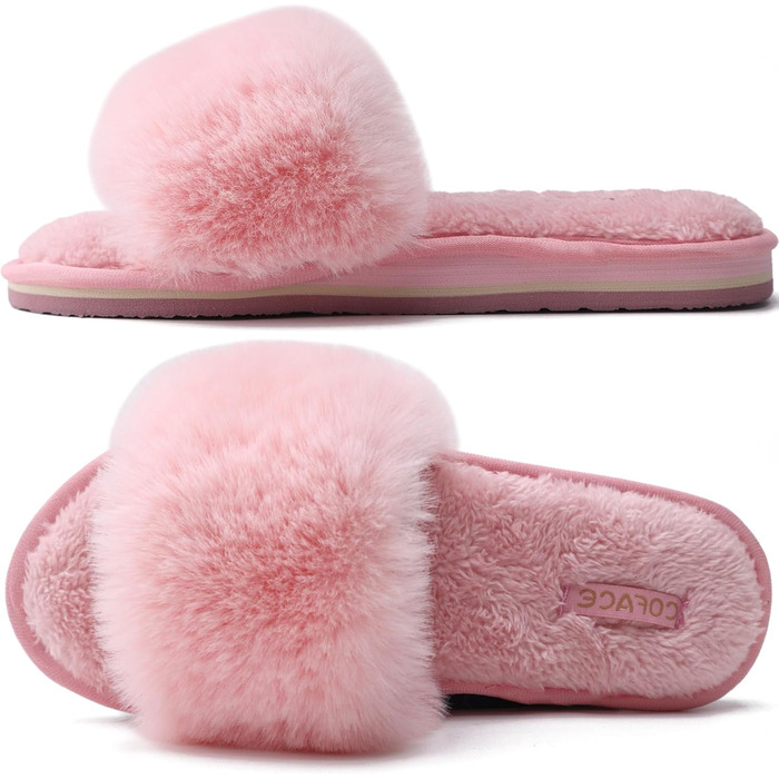 Тапочки жіночі пухнасті, рожеві, з хутром, COFACE – домашні, теплі, для дому, літні, зимові, басейну, пухнасті шльопанці