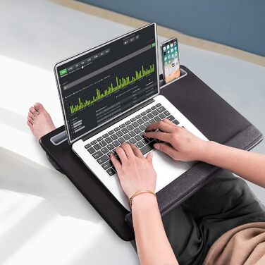 Великий стіл для ноутбука – LapDesk з PU матеріалу, для геймінгу, з підставкою для телефону та підкладкою для зап'ястя, чорний. Підходить для ноутбуків, MacBook, Tablet, ліжка, дивана