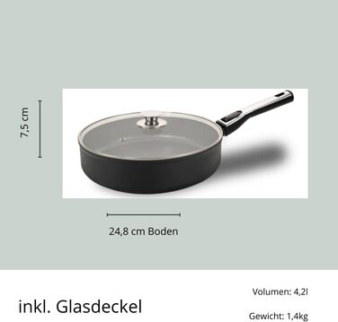 Сковорода керамічна Genius Cerafit Plasma 28 см з кришкою - антипригарна, для всіх плит, об'єм 4.2л