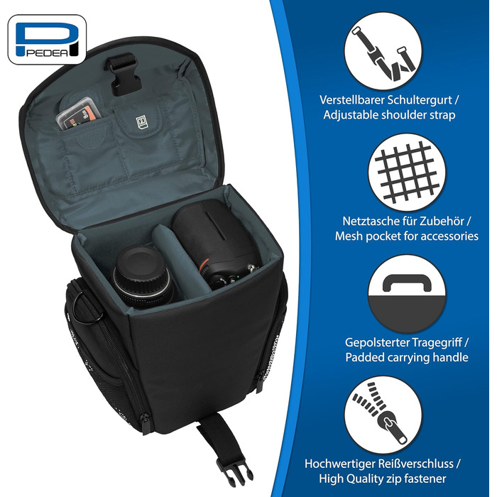 Чохол для DSLR-камери PEDEA Essex: водонепроникний, з ремінцем та відділеннями для аксесуарів, чорний/сірий, розмір L