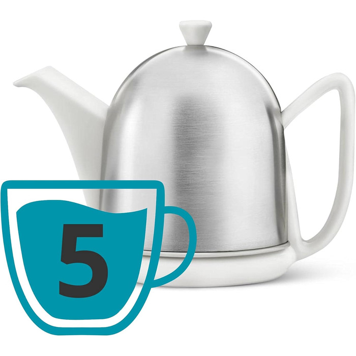 Bredemeijer small white ceramic teapot, 1.0 liter with stainless steel lid