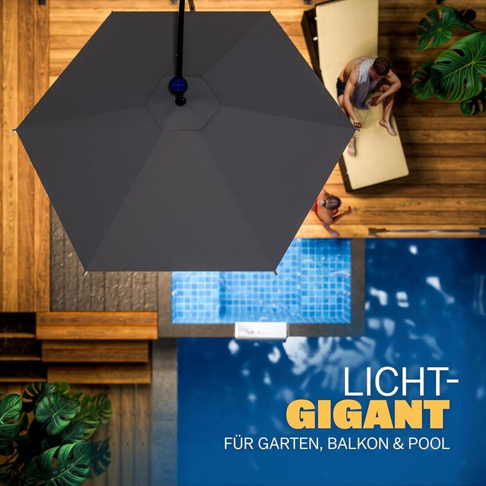 Kingsleeve® Canopy Umbrella LED Lighting UV Protection 80+ Solar Stand Protective Cover 350cm Large Crank Balcony Terrace Garden Umbrella Parasol