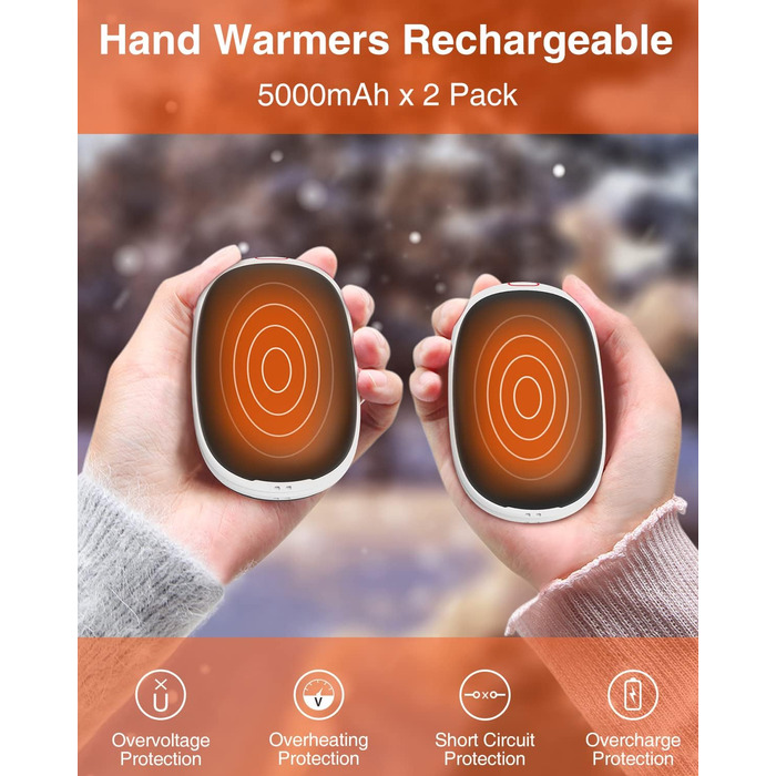 Jonwall Електричний підігрівач рук 2 шт. 5000mAh, перезаряджуваний, магнітний, USB Powerbank, подарунок для жінок та чоловіків, чорний