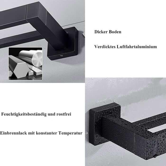 Тримач для рушників на стіну, чорний мат, з подвійними перекладинами, нержавіюча сталь, 100 см, для ванної кімнати