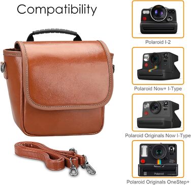 Чохол Fintie для камери миттєвого друку Polaroid Now/Now+ Gen 2 I-Type, Polaroid Originals OneStep+/Onestep 2, з тканини, з регульованим ремінцем та внутрішньою кишенею (Коричневий)
