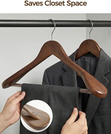 Набір дерев'яних вішалок Premium з широкими плечима (6 шт.) з обертовими гачками | Для пальто, курток, суконь | Натуральне дерево, вінтажний стиль
