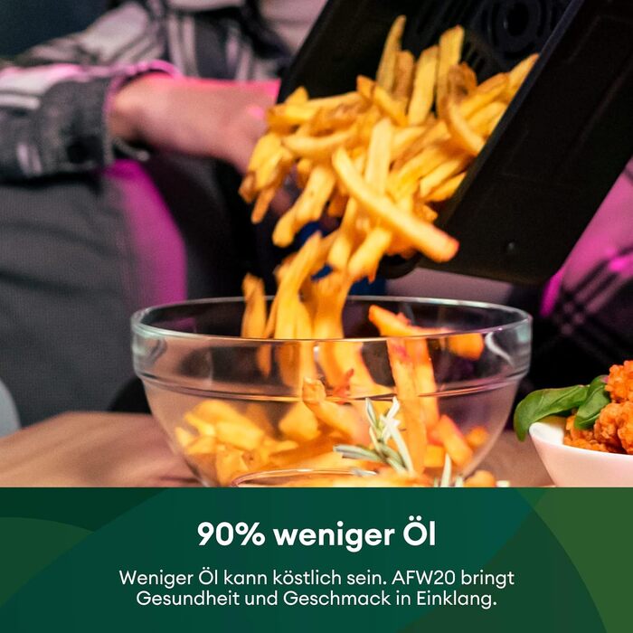 CHEFREE Dual Zone аерофритюрниця з оглядовим вікном, 8 л XL, подвійний Airfryer, LED-сенсорна панель, антипригарне покриття, 8-в-1, розумна, таймер, кошики для посудомийки, чорна, модель AFW20