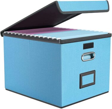 Okydoky Storage Boxes with Lid, Hanging File Folder Box made of Fiberboard and Paper in Stylish Linen Look, Suitable for Home and Office, File and Toy Storage Box (Sky-blue, 1pc).DE Sky Blue