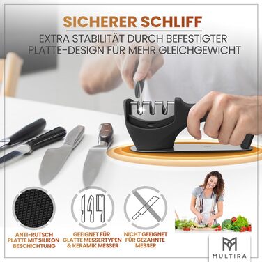 Точилка для ножів 3-ступенева, для сталевих та керамічних лез, з нековзною підкладкою, знімний точильний елемент, для дому та професійного використання, ергономічна ручка