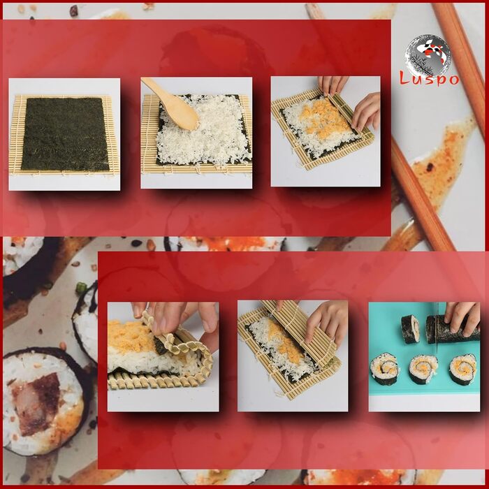 Набір для приготування суші 10-ти частинний з рецептами та відеоінструкцією | Мати, бамбукова мати, інструмент для суші та макі | Ідеальний подарунок