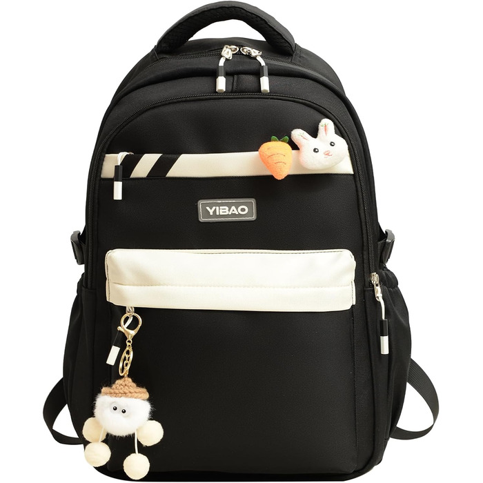 Шкільний рюкзак для дівчинки-підлітка 2025, рюкзак для школи/гімназії, рюкзак Kawaii для старшої школи з відділенням для 15.6' ноутбука, повсякденна шкільна сумка для подорожей, 22L, чорний