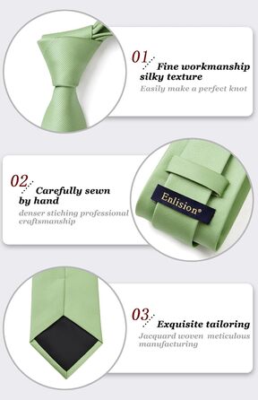 Краватка та нагрудна хустинка Enlision Solide - комплект для весілля, однотонні кольори (Salbeigrün)