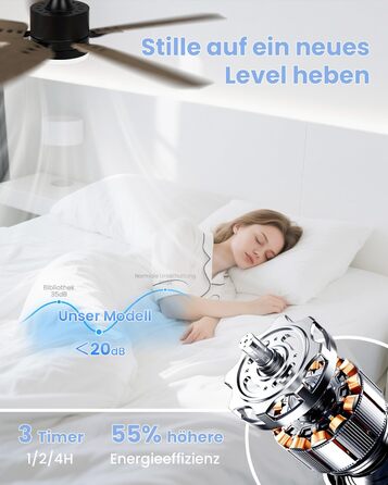 Стелянка вентилятор 106 см з підсвіткою та двосторонніми лопатями, тихий вентилятор з LED-лампою та пультом керування, для спальні та вітальні, DC мотор, штанга темне дерево